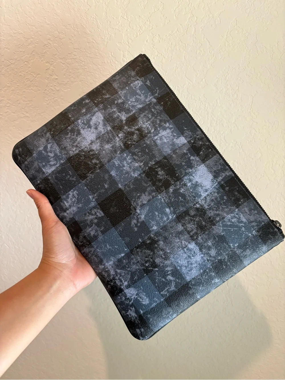 COACH Black and Gray Check Tablet Travel Pouch
