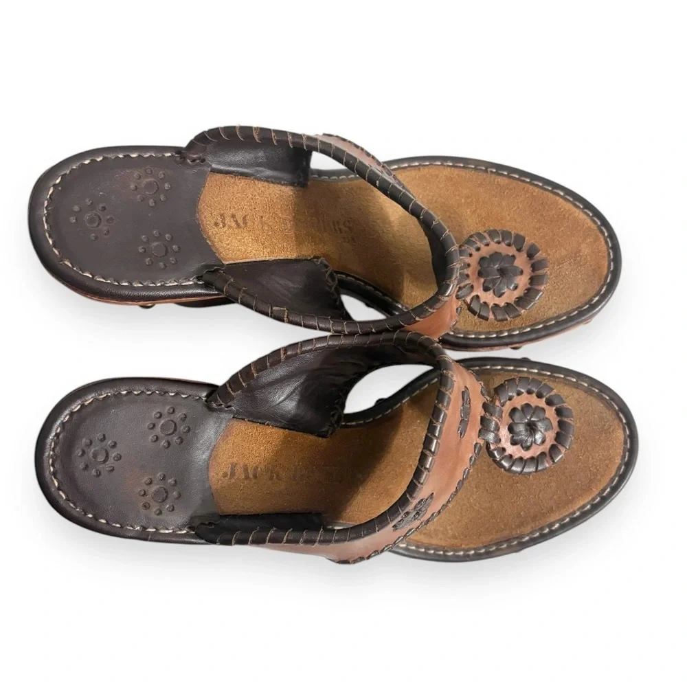 JACK ROGERS Marbella Wooden Wedge Whipstitched Leather Sandals