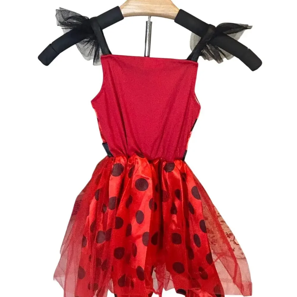Spooktacular Creations Ladybug tutu dress sz 3T eye mask purse clip on earrings