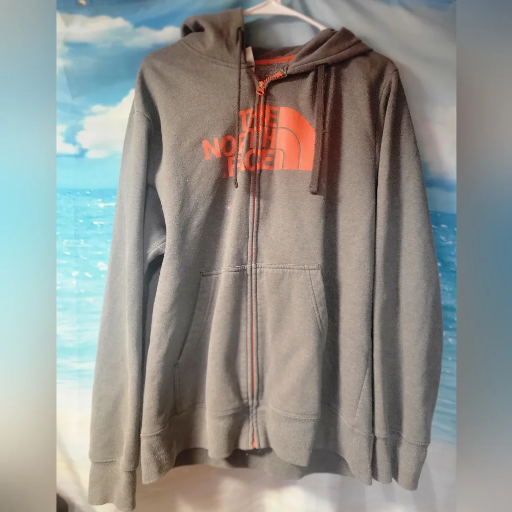 The North Face Zip up Hoodie Sweatshirt Mens size Large Orange & Gray‎