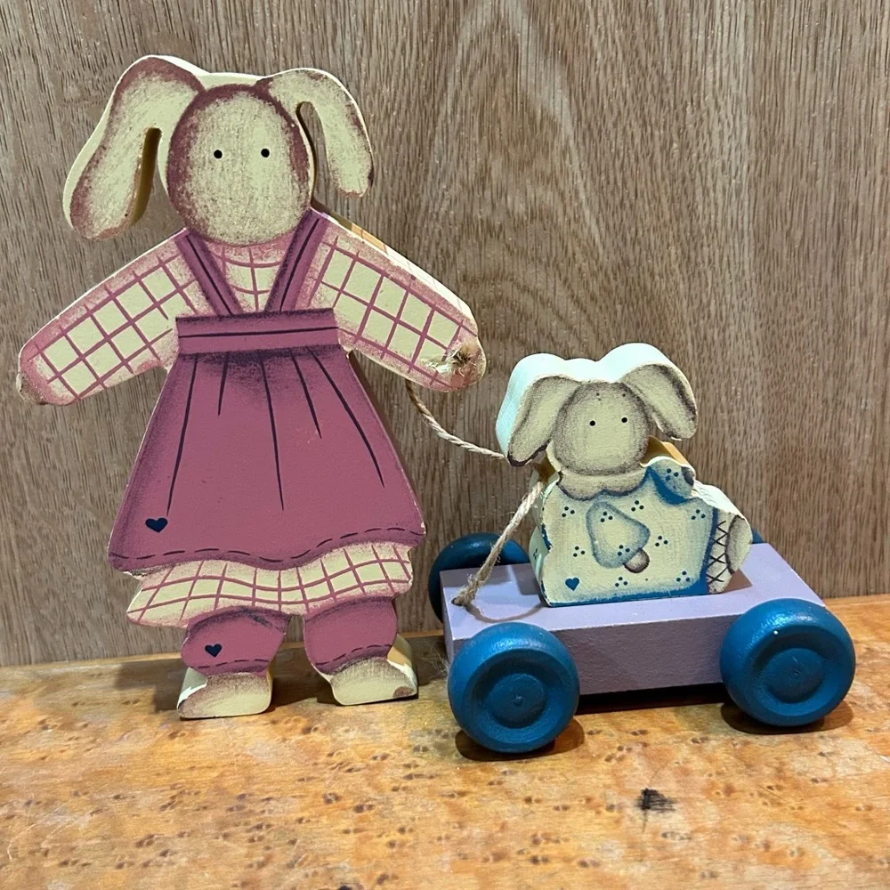 Americana Bunny Rabbit Easter Wood Decor Mama & Baby Bunny Carol Wright country
