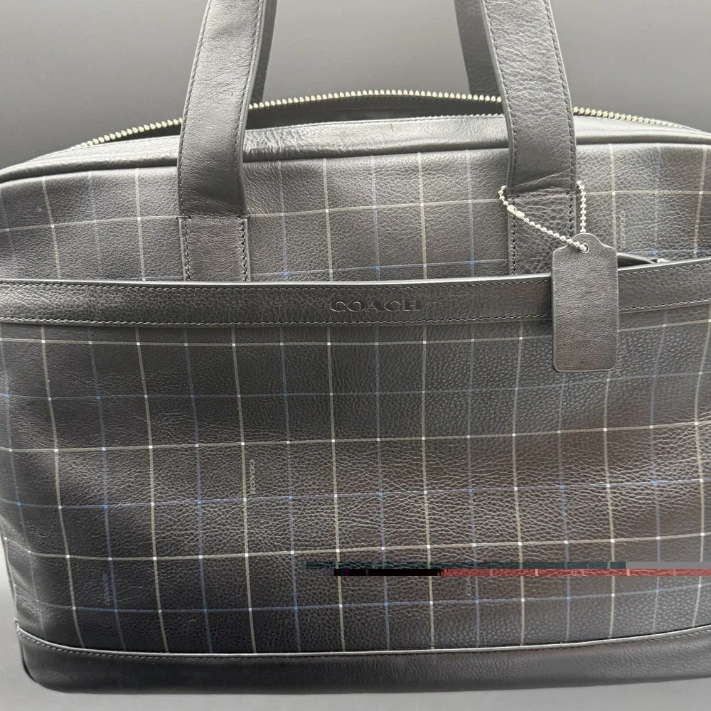 COACH Bag Briefcase Business Men's Leather Black‎ F71561 HUDSON Rare Plaid NWOT