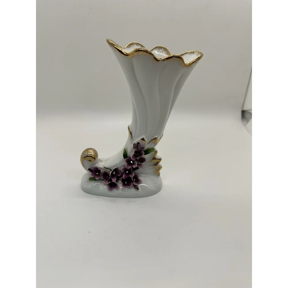VTG LEFTON HAND PAINTED, NUMBERED PINK/GOLD TINY VASE/PITCHER RHINESTONE FLOWERS