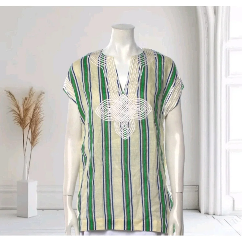Tory Burch‎ Women's XS Blouse 100% Linen Striped Lagenlook Preppy