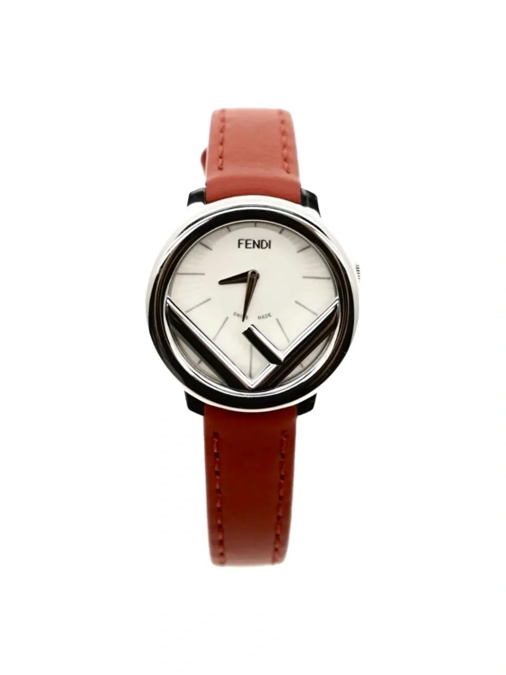 Fendi Watch Run Away 28mm Steel Case White Dial Red Band FOW545 New