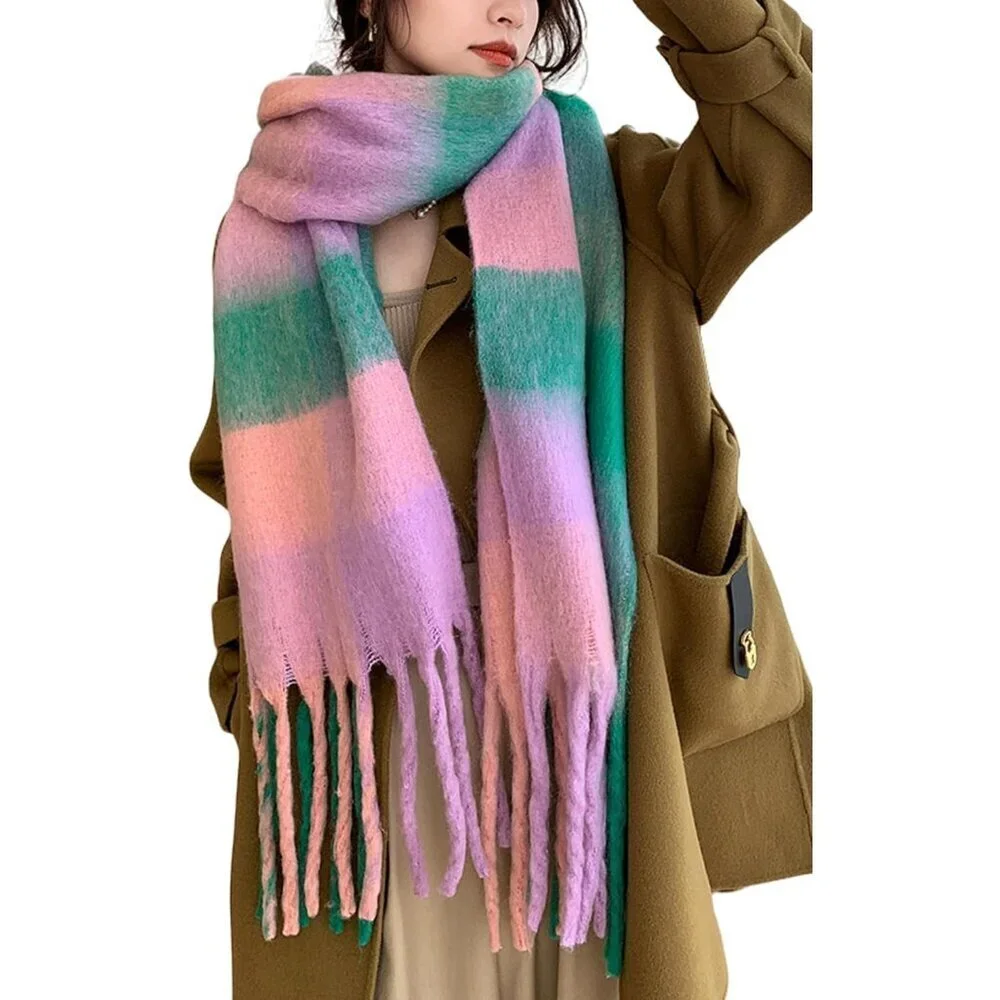 Women's Purple Grass Green Winter Warm Shawl Cold Weather Thick Blanket Scarfs