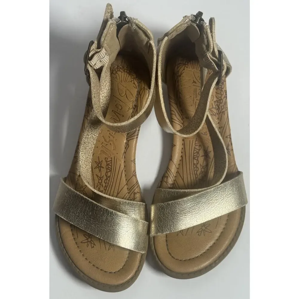 Blowfish Malibu Girls Gold Metallic Ankle Strap Sandals Size 13 Zip Back