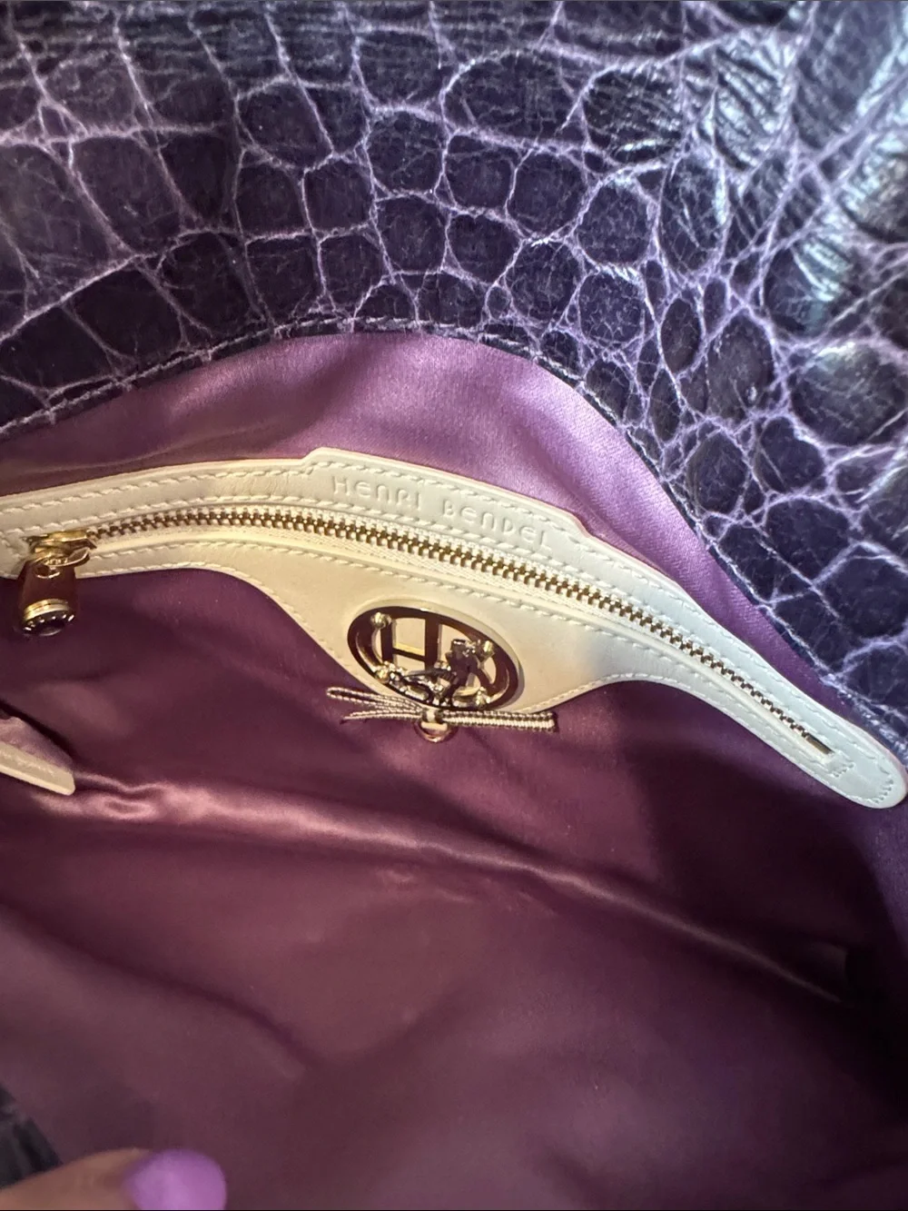 henri bendel Plum Croc-Embossed Leather Chain Shoulder Clutch