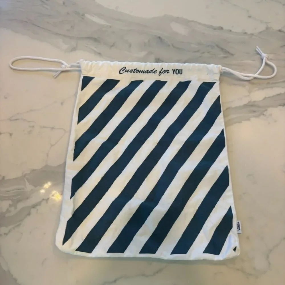 Vans White and Navy Striped Cinch Customizable Bag