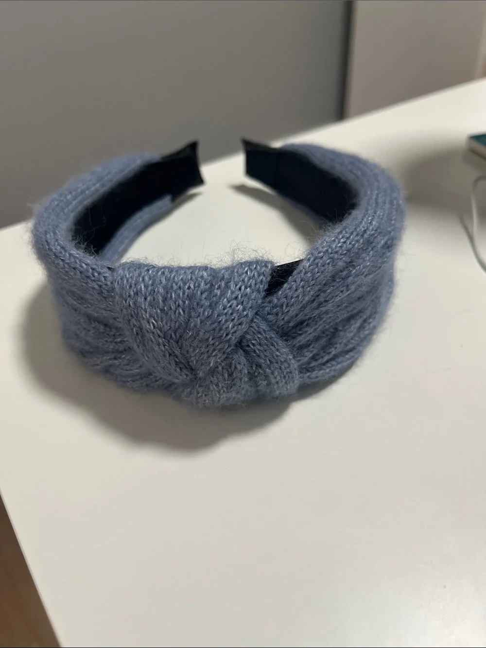 Soft Knit Blue Knotted Headband
