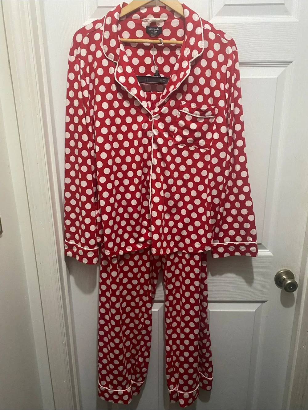 kate spade Womens Red and White Polka Dot Pajama Set