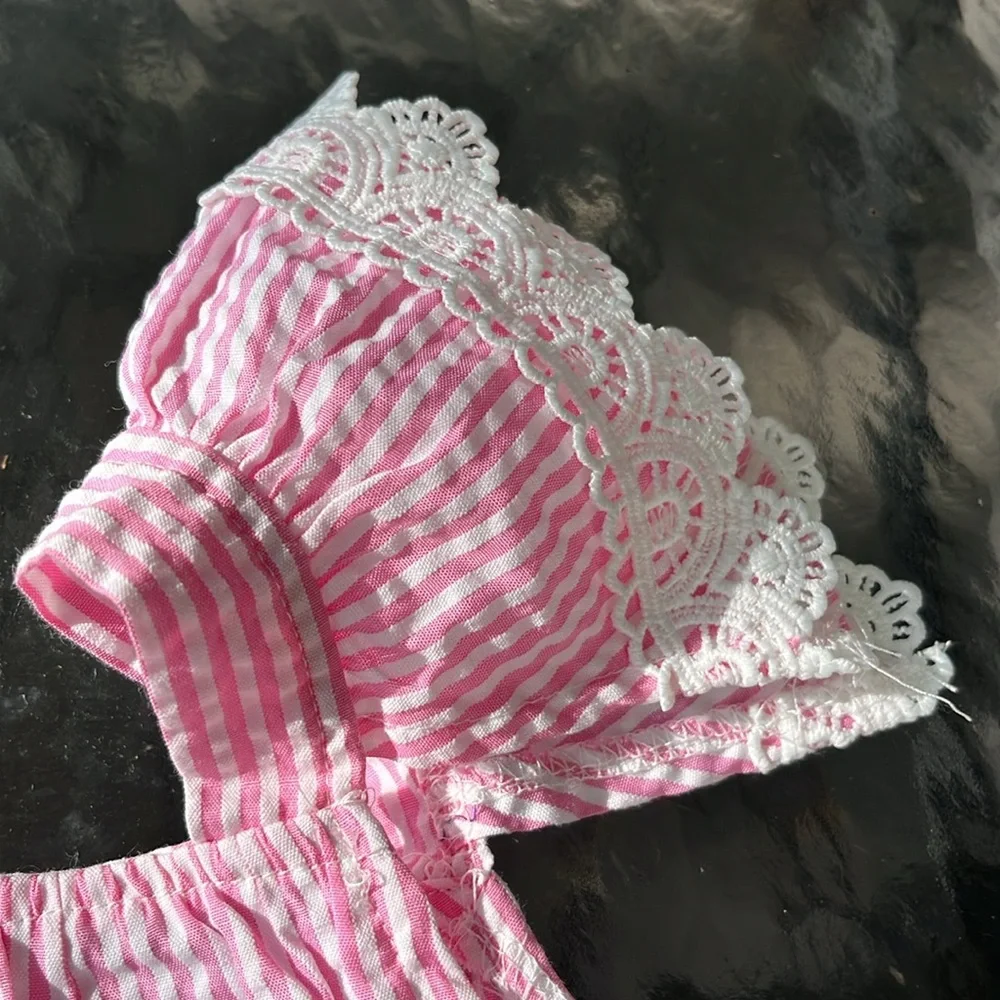 Rare Editions Pink and White Striped Seersucker Top and Shorts Set NEW Size 4