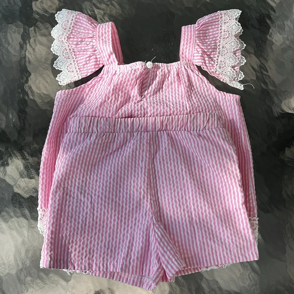 Rare Editions Pink and White Striped Seersucker Top and Shorts Set NEW Size 4