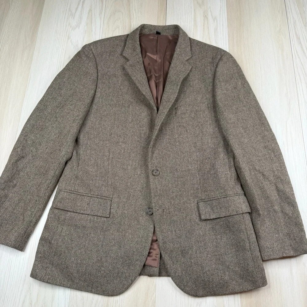 J.Crew Thompson Blazer Mens 44R Brown Herringbone Wool Tweed Sport Coat Jacket