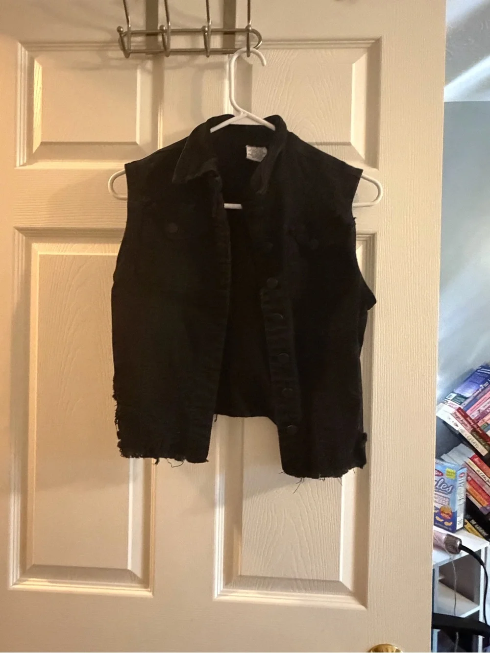 Black Distressed Denim  Vest