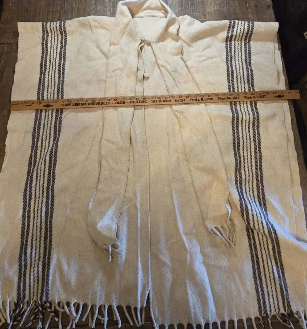 Vintage Mexican Wool Scarf Tie Serape Blanket Tribal Poncho Cape