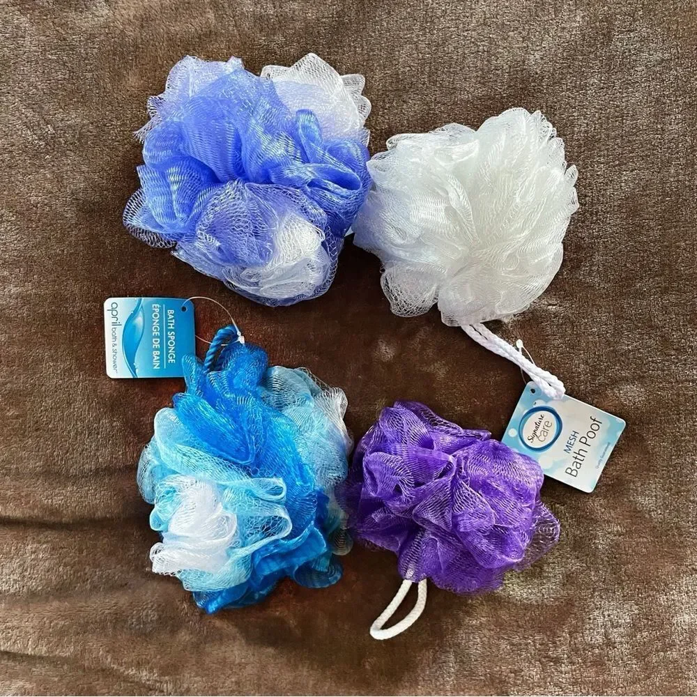 Signature Bath Poof Set - Blue, Purple, White