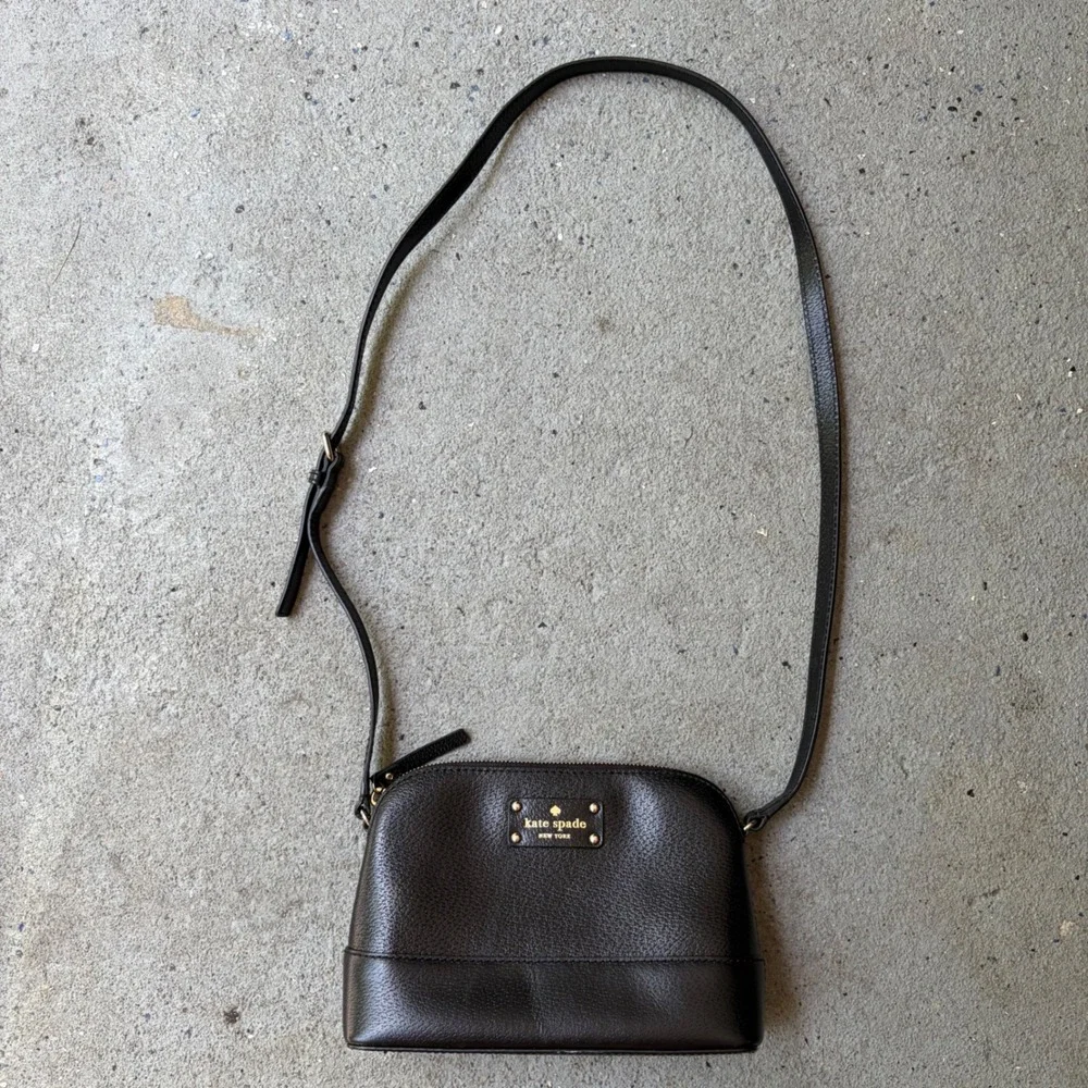 Kate Spade New York Black Pebbled Leather Dome Crossbody Bag Gold Hardware