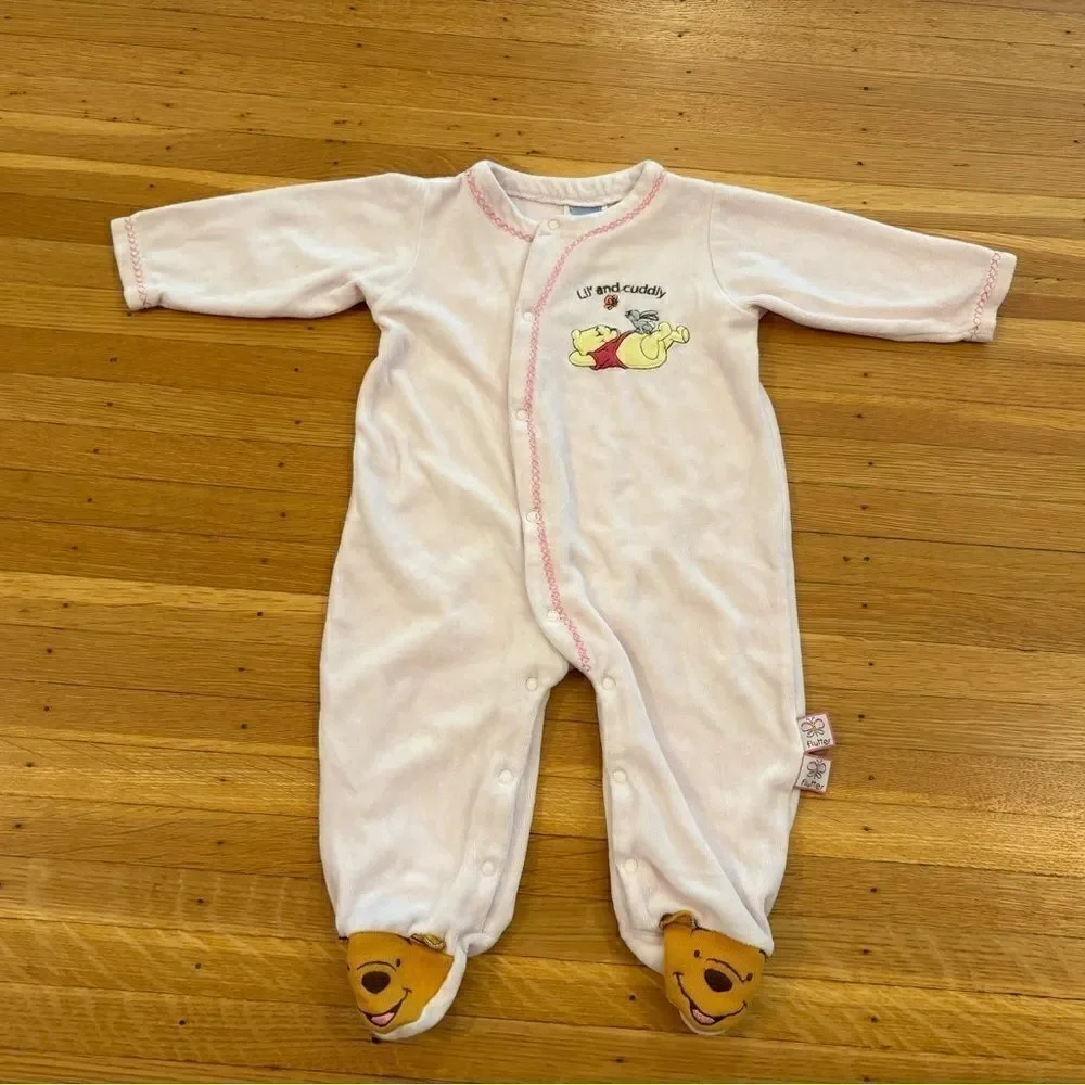 Winnie the Pooh Disney Light pink velour footed onesie