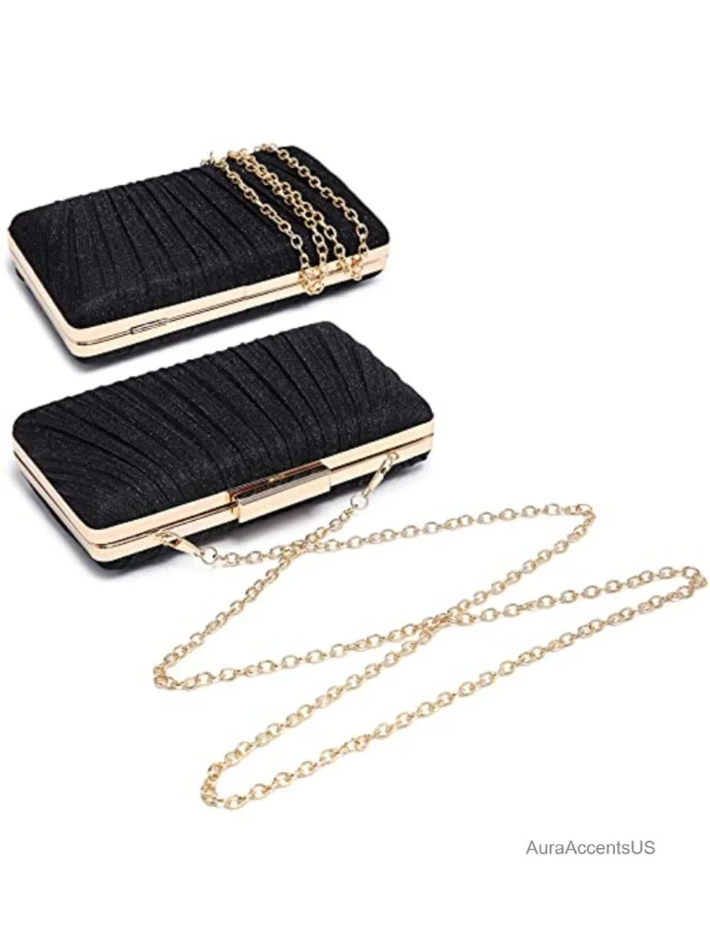 Pleated Polyester Clutch Evening Bag with Detachable Chain Strap