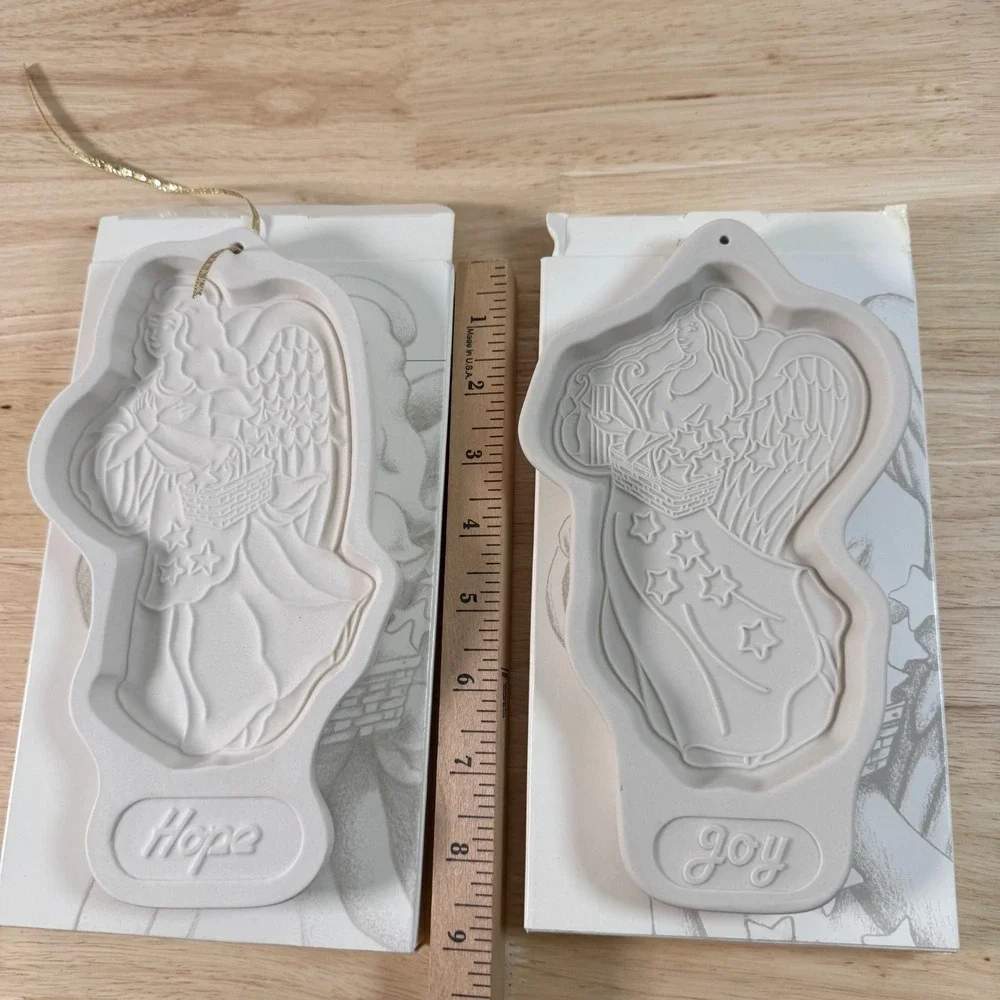 Vintage Longaberger Pottery Angel Series Christmas Hope & Joy Cookie Mold Set