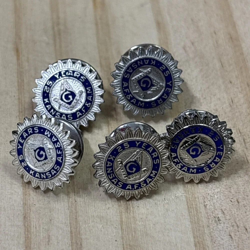 Lot of 5 Kansas AF & AM 25 Year Masonic Freemason Lapel Pins Blue Enamel