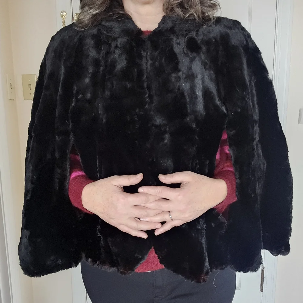 Vintage Sheared Fur Black Cape OS