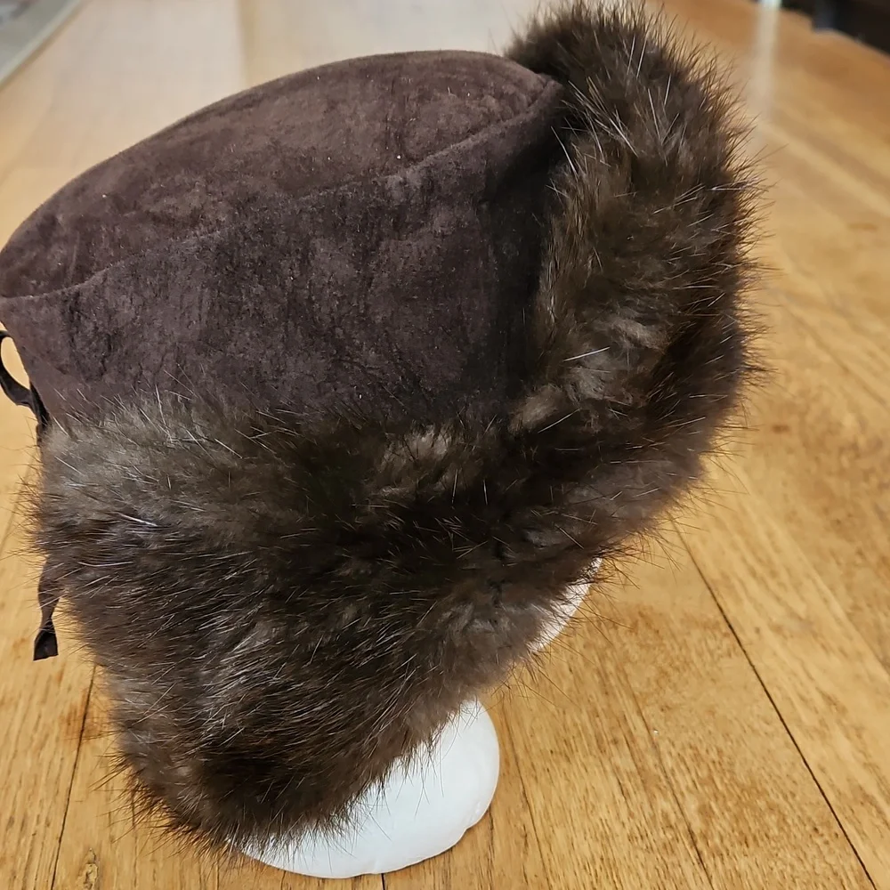 Vintage real fur russian style ushanka trapper hat