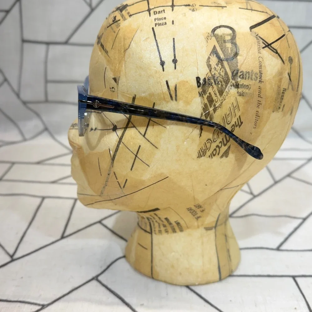 Leon Max Eyeglass Frames 52-16-135 Blue Marble Cat Eye Zyloware 4030