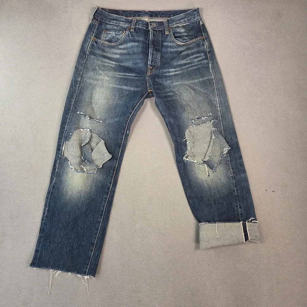Levis 501 Jeans Mens Selvedge Thrashed‎ Destroyed Raw Hem Fits 27x25
