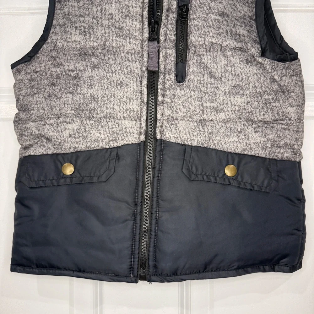 Little Lad Boys Grey Black Puffer Vest‎ Faux Shearling Collar Size 4T