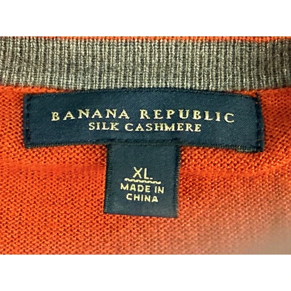 Banana Republic Mens Burnt Orange Silk Cashmere Sweater Size XL Preppy Old Money