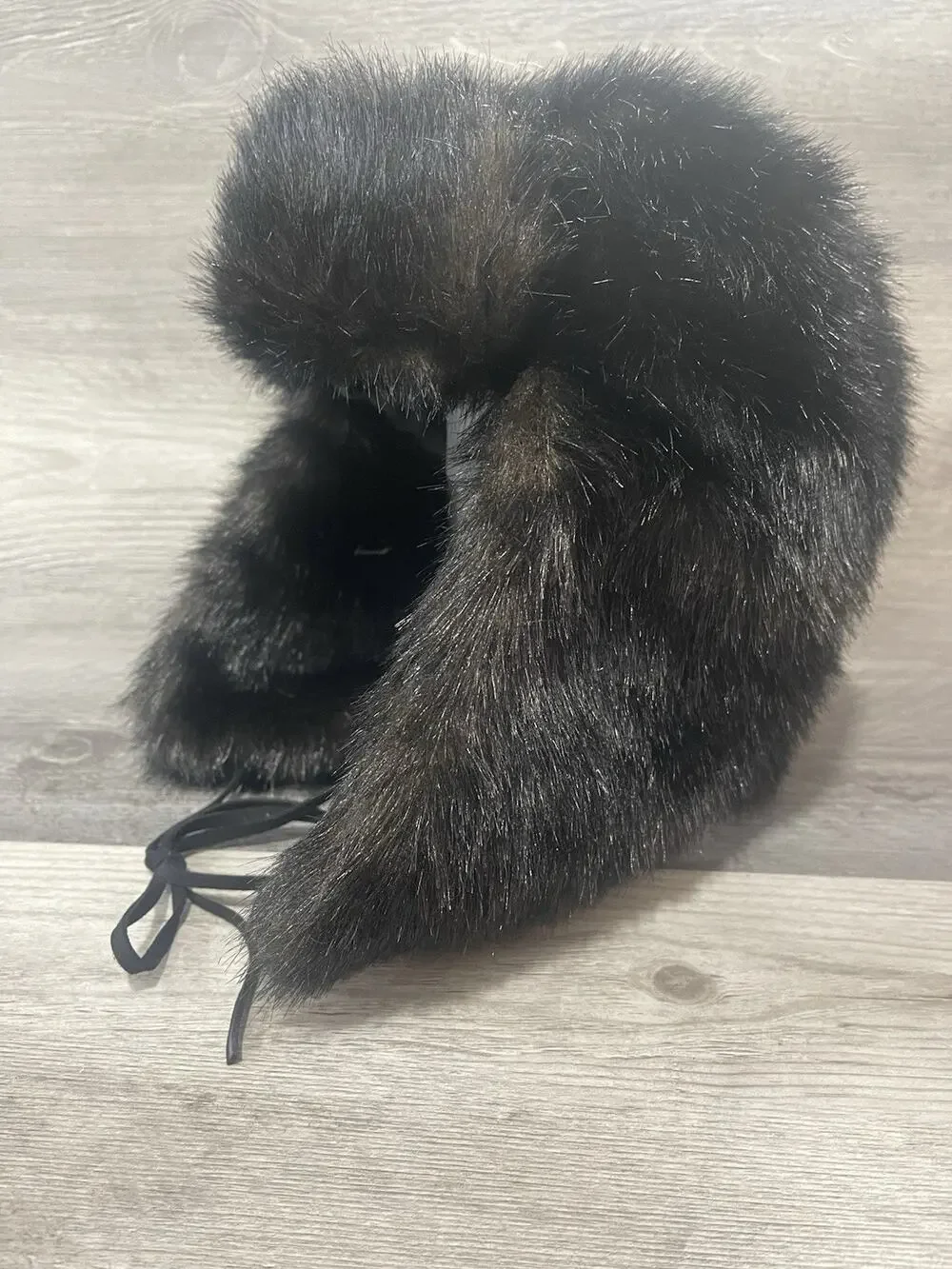 Simply Vera Womens Fluffy Fuzzy Black Trapper Aviator Cap Hat