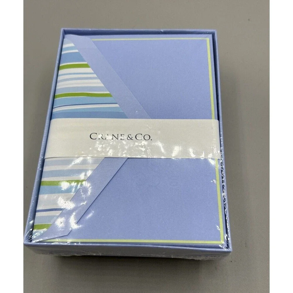 CRANE & CO Invitation Set‎ Of 10 Cards & 10 Envelopes Cambridge blue finish NEW