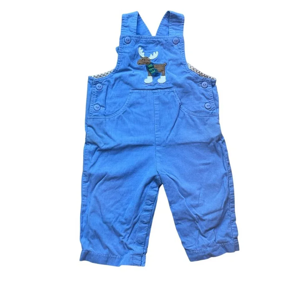 Florence Eiseman Corduroy Overalls Moose Embroidery Unisex Size 18M Blue‎ Cotton