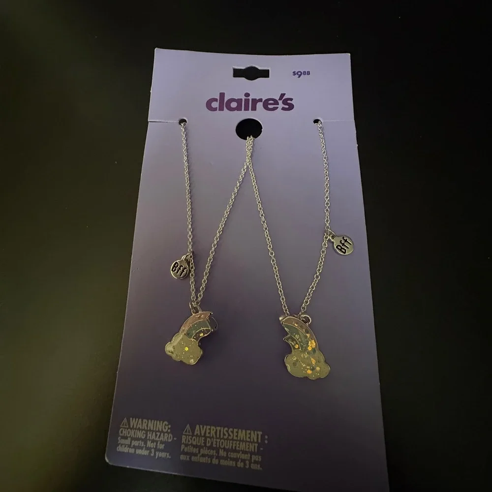 NWT Claire's Best‎ Friends Rainbow Necklace Set BFF Friendship Necklaces Silver