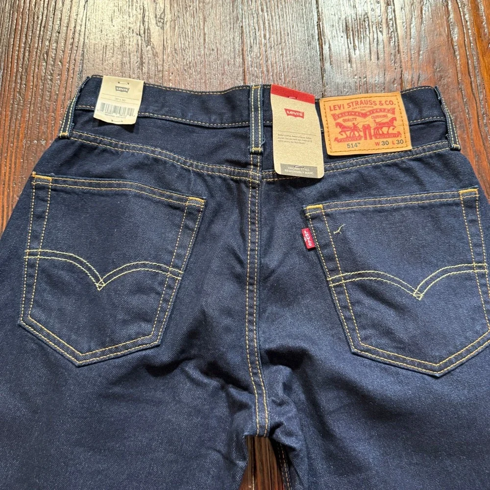 NWT Levis 514 Jeans Mens 30x30 Blue Dark‎ Wash Straight Leg Stretch Denim Pants