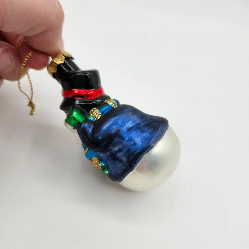 Vintage Santa's Best North Pole Snowmen Glass Ornament Blue Coat Top‎ Hat 1999