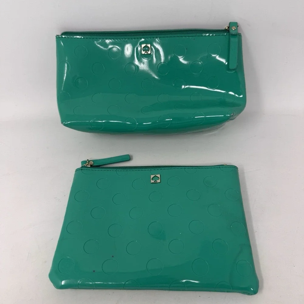 Kate Spade Camellia Street Green Cosmetics Pouch And Mini‎ Pouch Lot Of 2