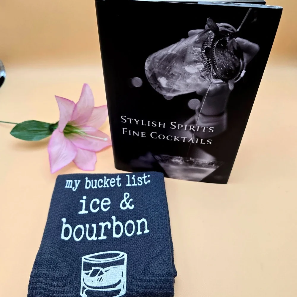 Stylish Spirits Fine Cocktails Book by Kevin Chang & Bucket List Towel Set‎