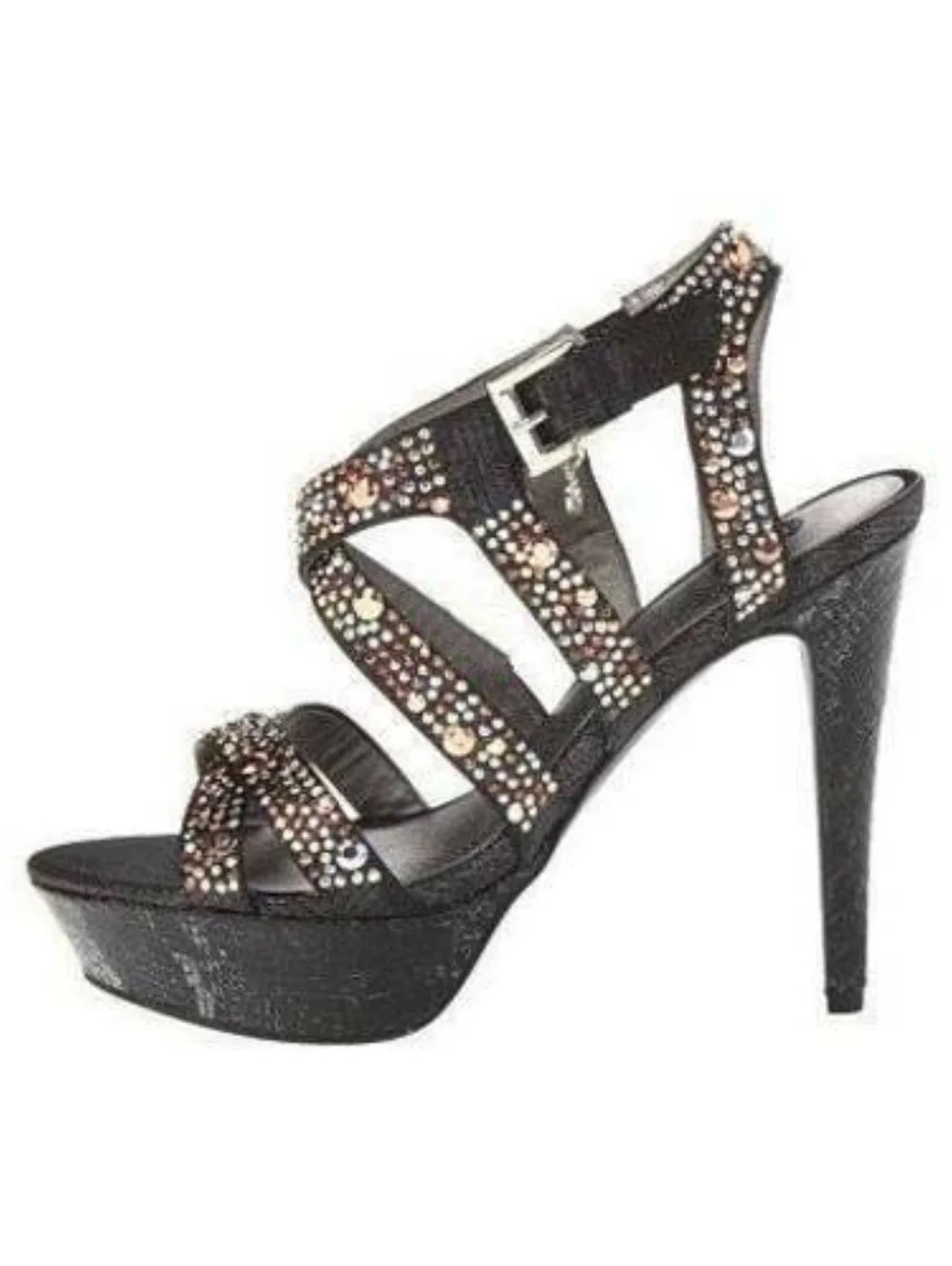 Womens Platform Heels Guess Black 9 Metallic Gold Studded Fx Leather Sandals