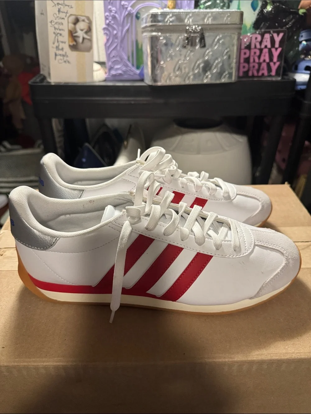 adidas Men's White Sneakers with Red Stripes