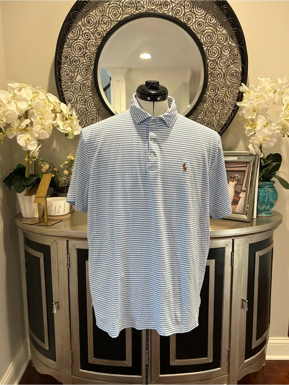 Polo by Ralph Lauren Light Blue and White Striped Polo Shirt