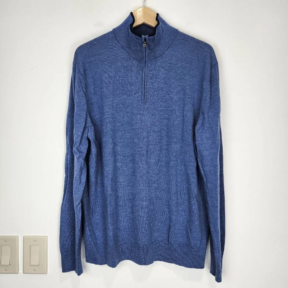 Banana Republic Italian Merino Half Zip Sweater Mens XL Blue Long‎ Sleeve