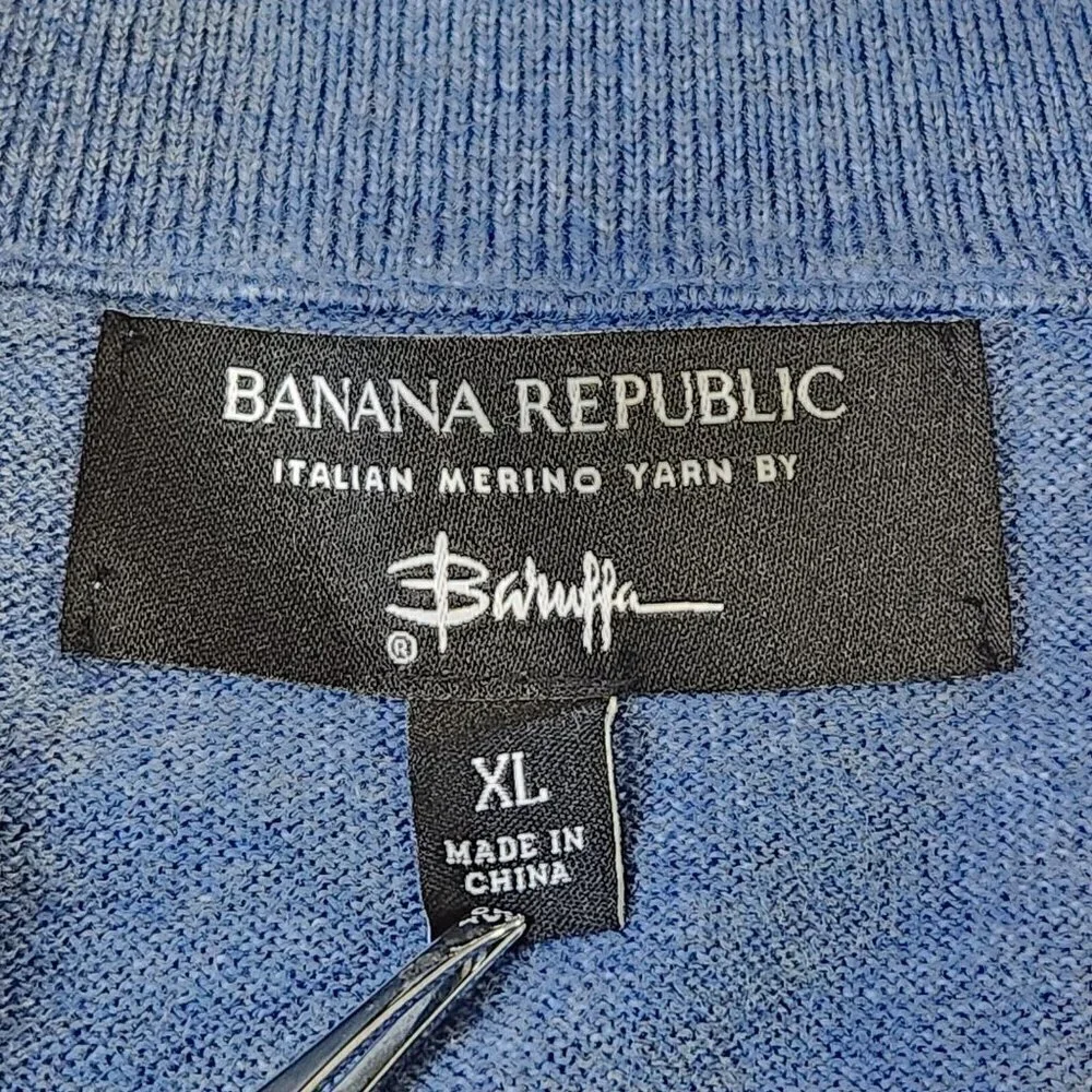 Banana Republic Italian Merino Half Zip Sweater Mens XL Blue Long‎ Sleeve