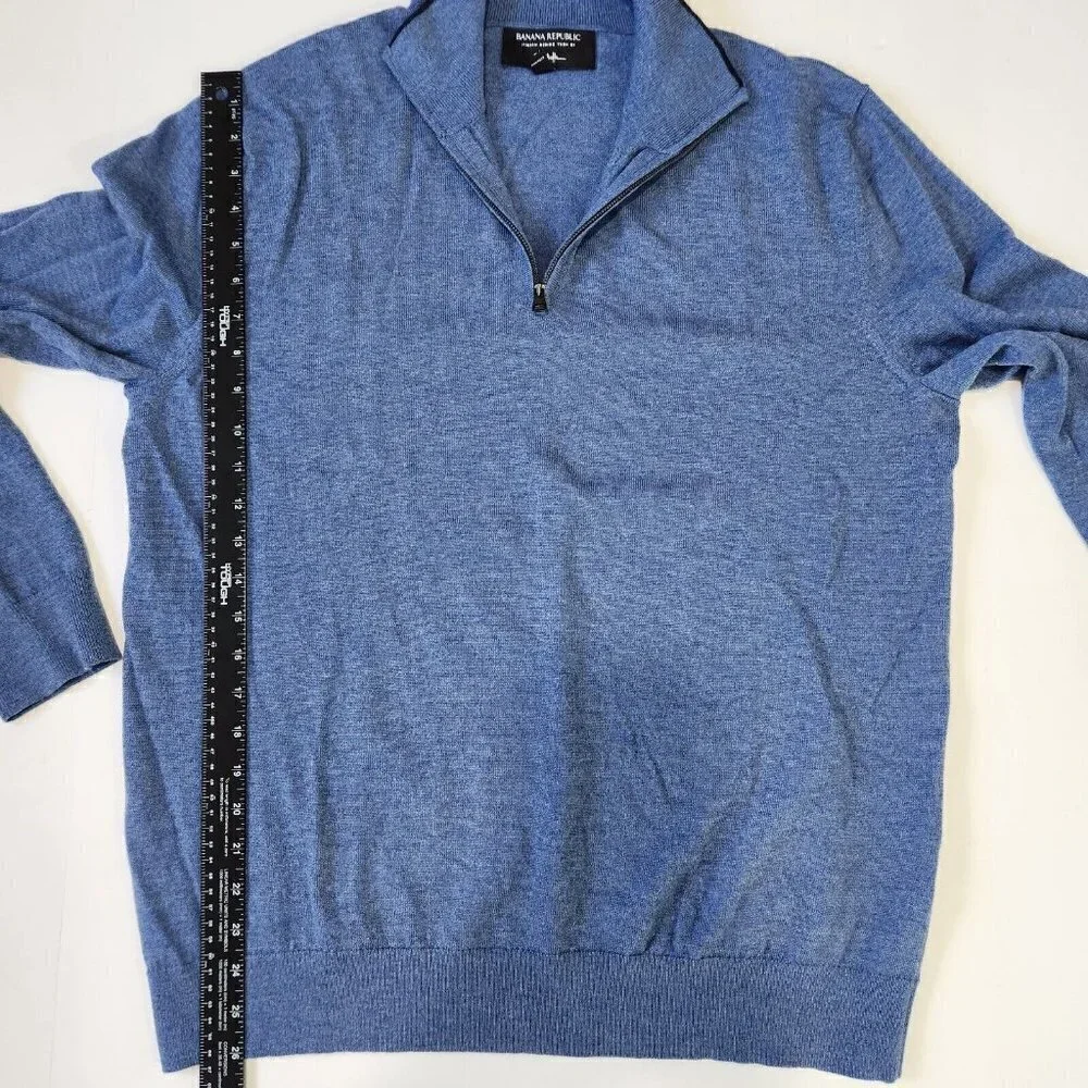Banana Republic Italian Merino Half Zip Sweater Mens XL Blue Long‎ Sleeve