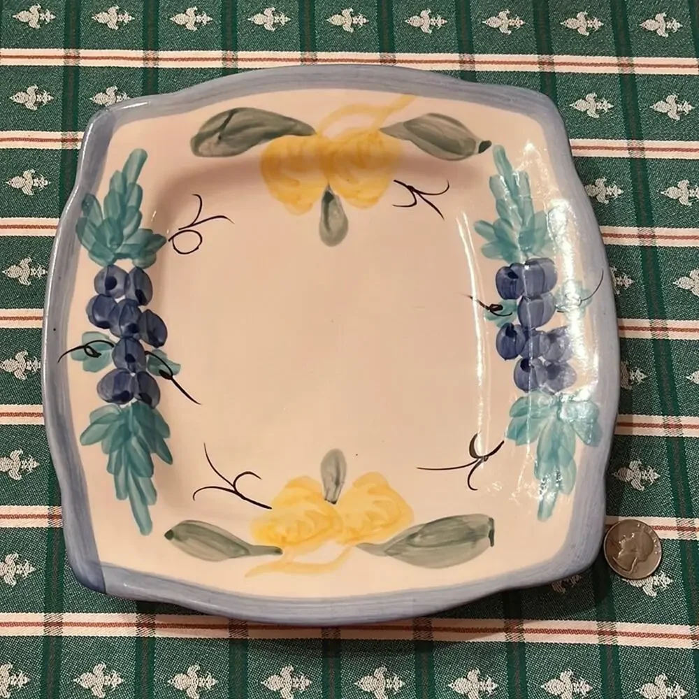 Vietri Style Grape Lemon Salad Square Plate Made In Italy 9” x 9”