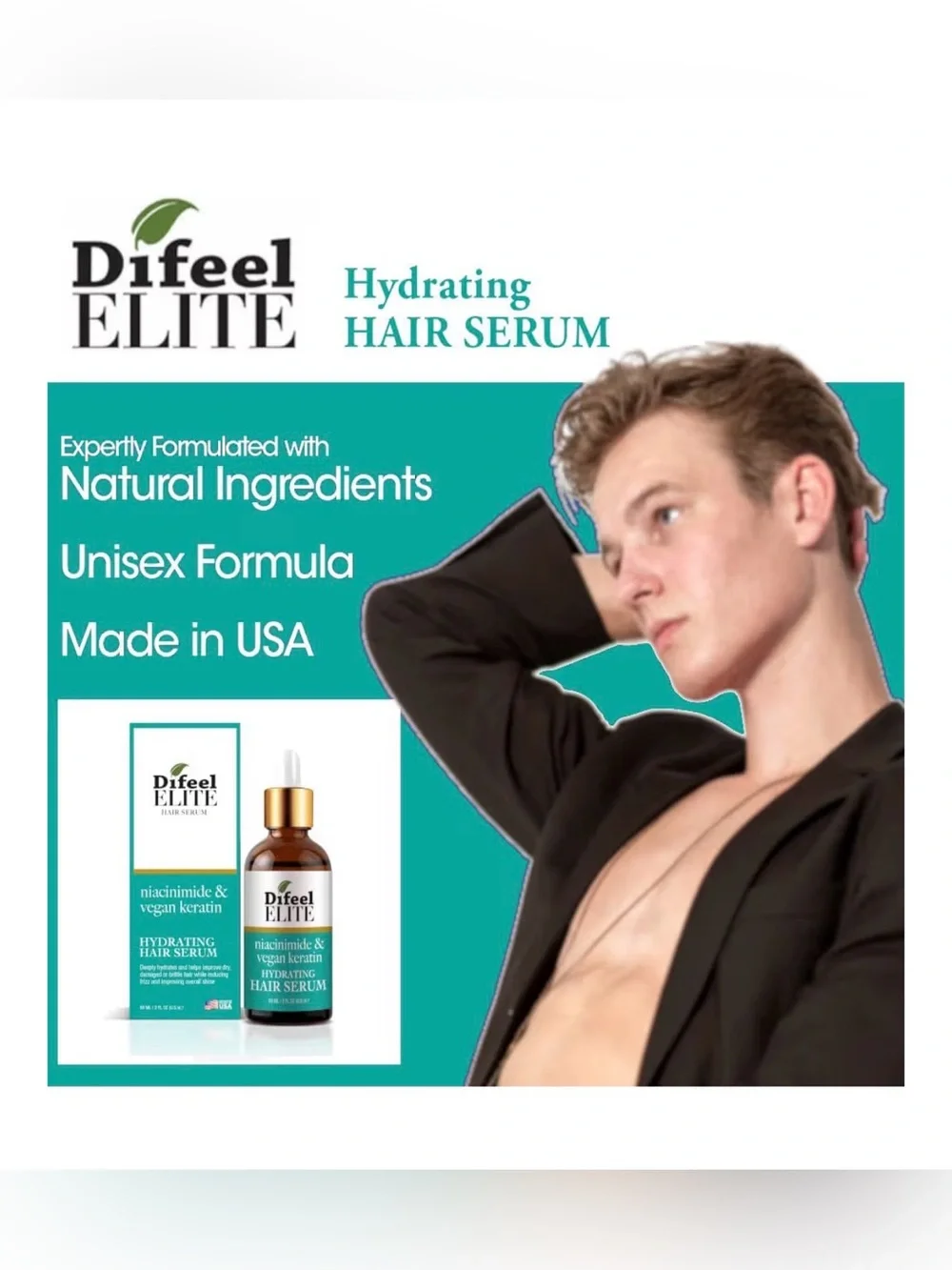 5/$35 NWT Difeel Elite - Vegan Niacinamide + Keratin Hydrating Hair Serum