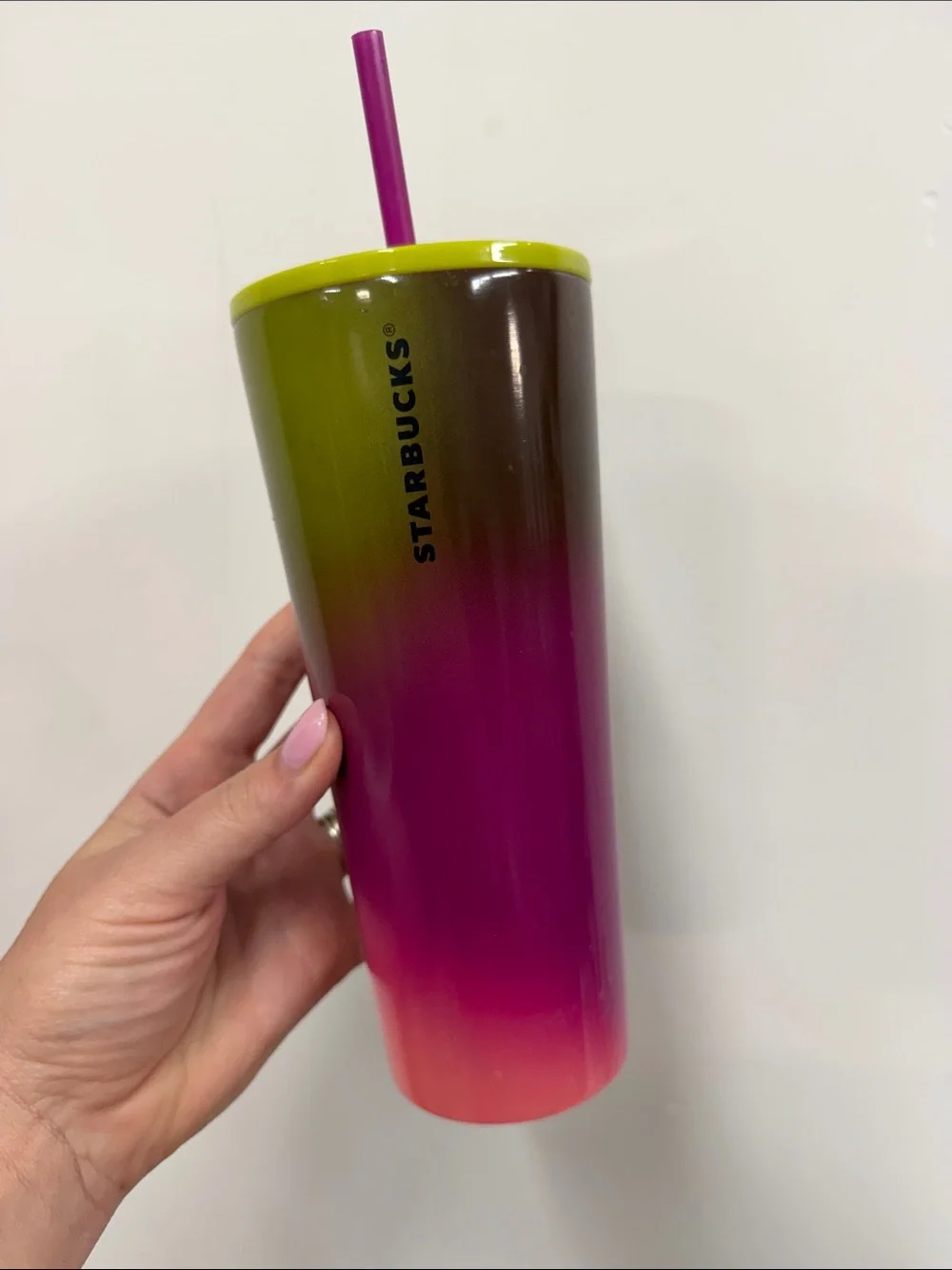 Starbucks Green to Pink Ombre Stainless Tumbler with Pink Straw