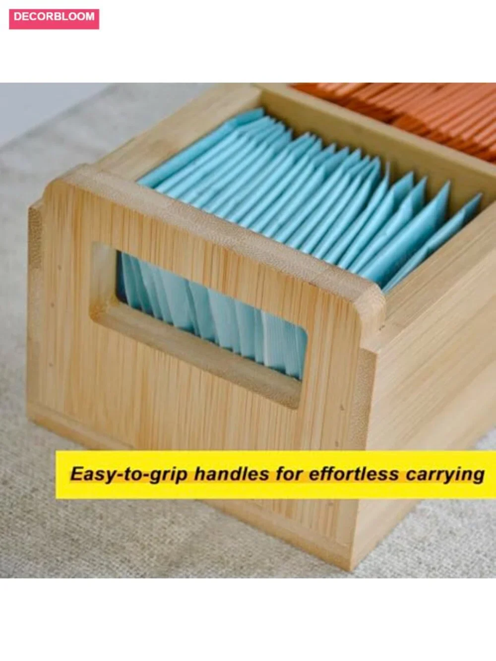 Bamboo Tea Organizer Box Eco-Friendly Adjustable Storage Chest
